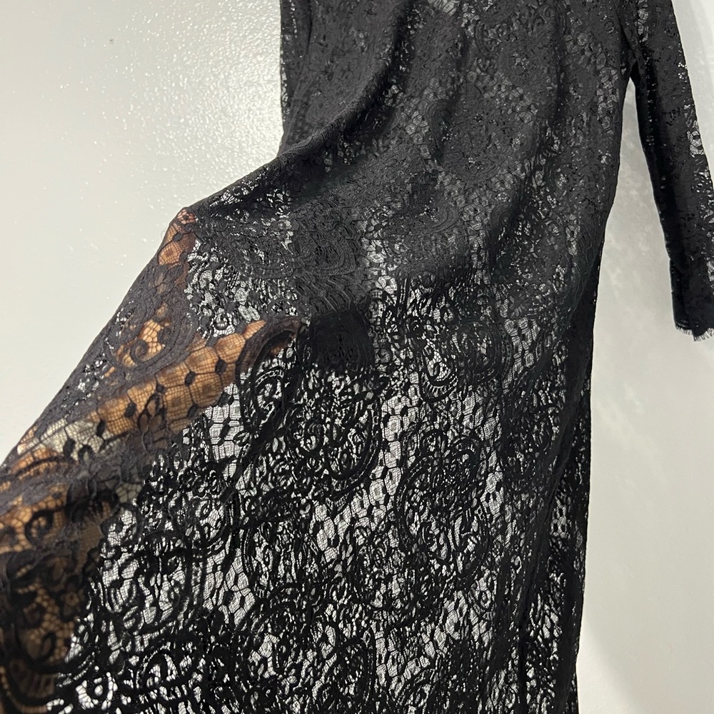 Forever 21 Lace Shirt Dress Womens Medium Black Midi Romantic Goth Sheer - Picture 4 of 9